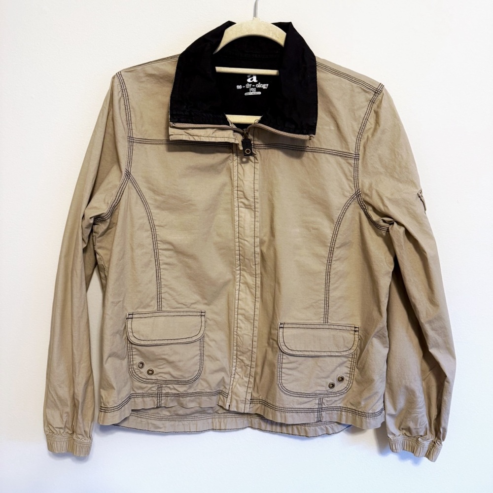 Beige Jacket with Black Collar